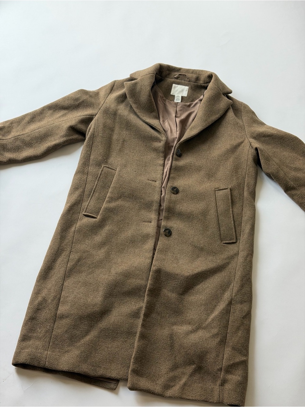 Women's Brown Wool Blend Overcoat - Classic Single-Breasted Coat